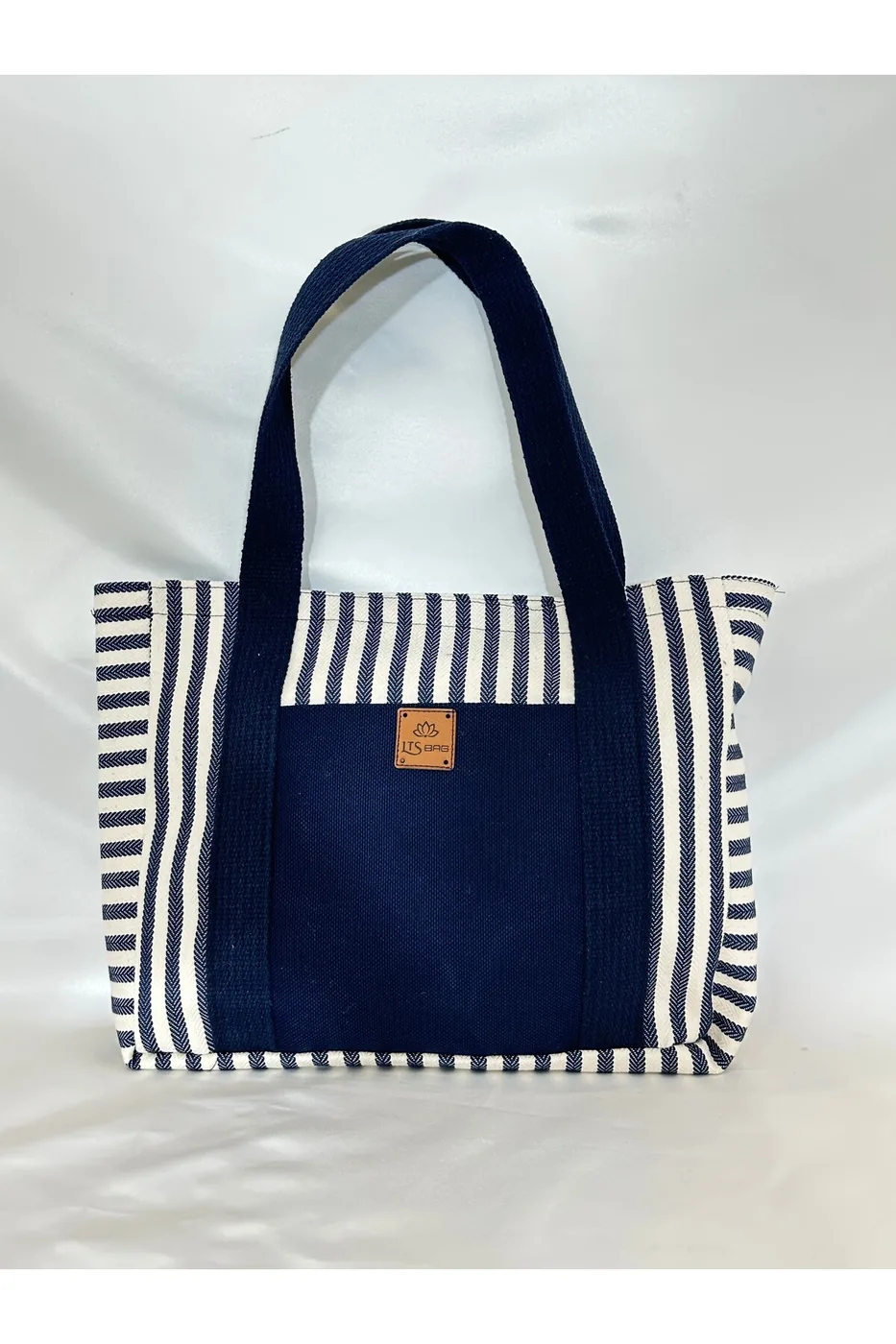 LTS Bag Çizgili Fermuarlı Keten Omuz Çantası - Cepli Model