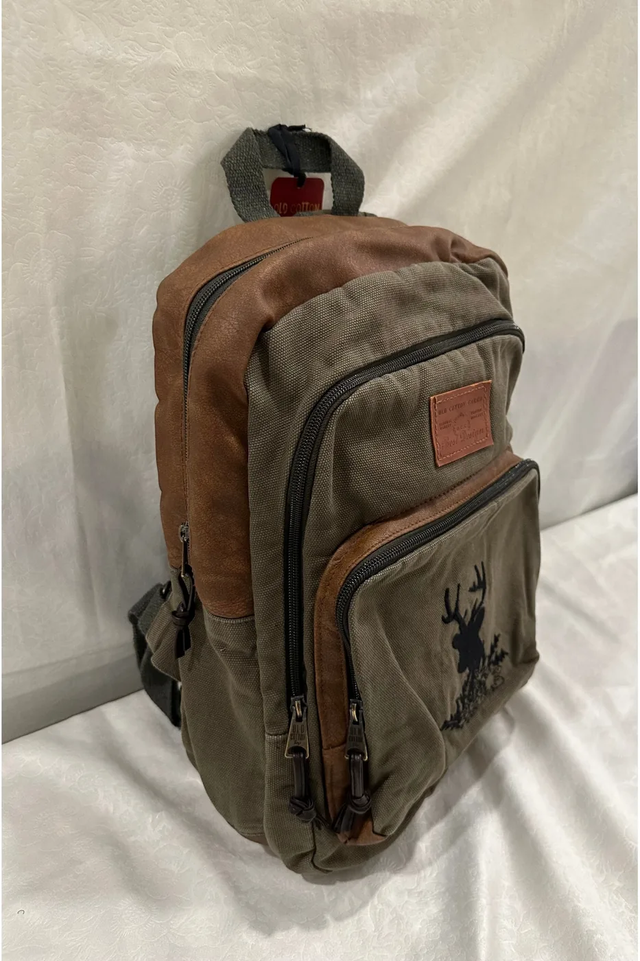 LTS Bag Old Cotton Geyik Nakışlı Bez Sırt Çantası