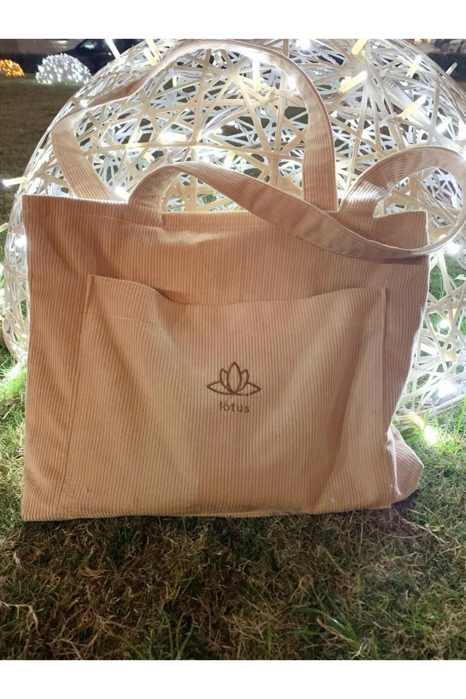 LTS Bag Nakışlı Fitilli Kadife Omuz Çantası - Krem