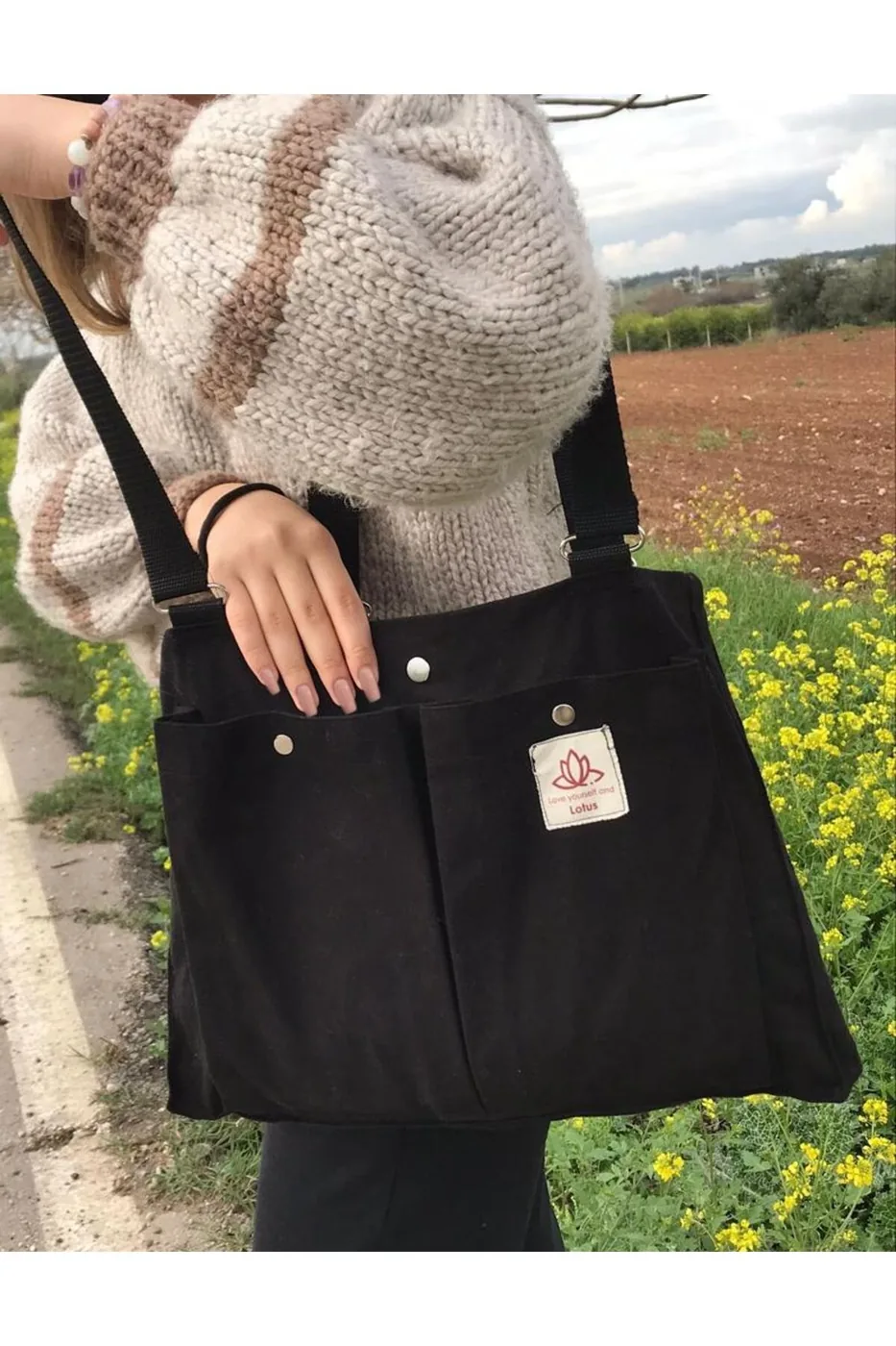LTS Bag Cepli Siyah Keten Omuz Çantası