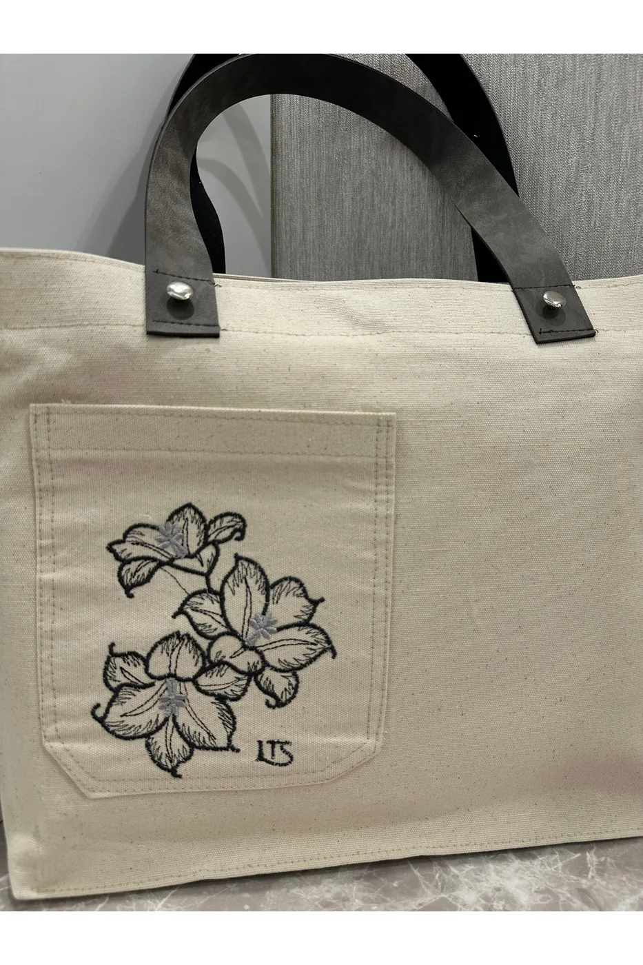 LTS Bag Festival Keten Bez Çanta - Deri Kulplu Gri