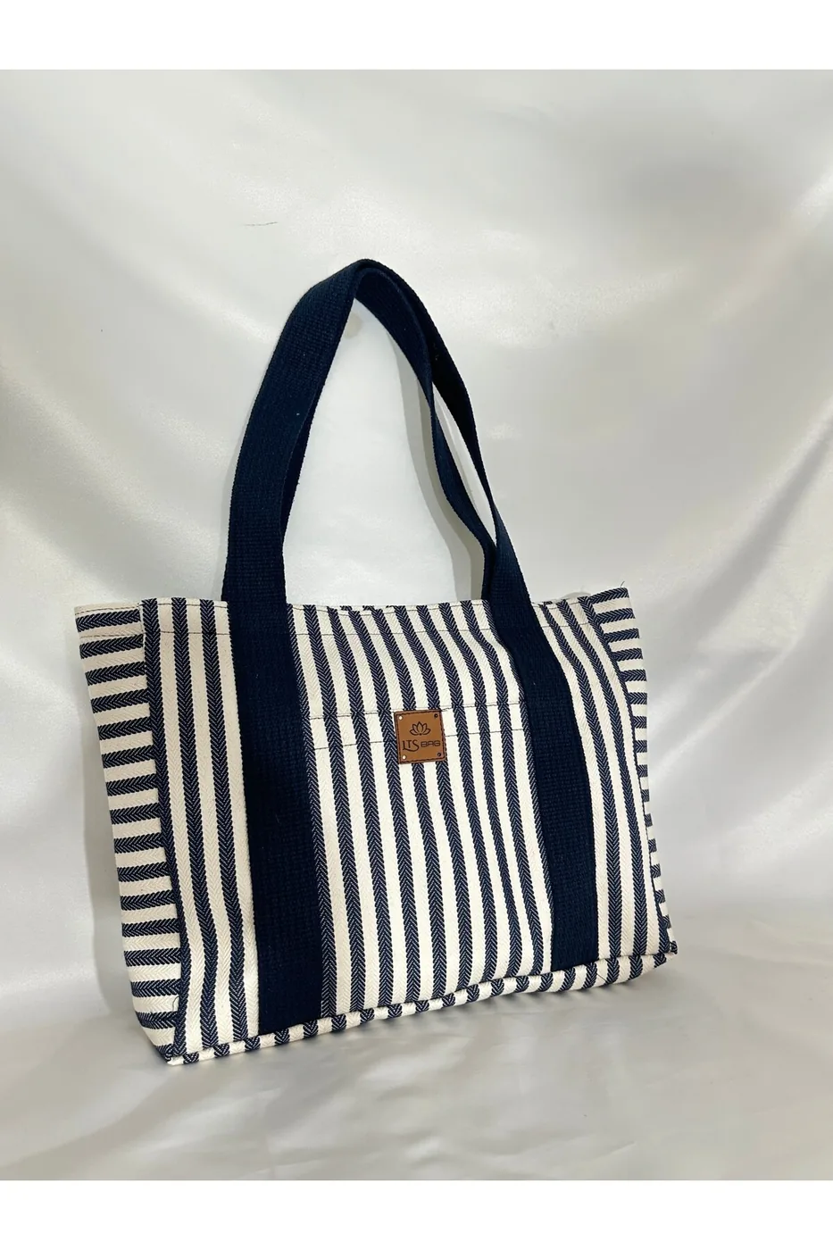 LTS Bag Çizgili Fermuarlı Keten Omuz Çantası - Modern Kulp