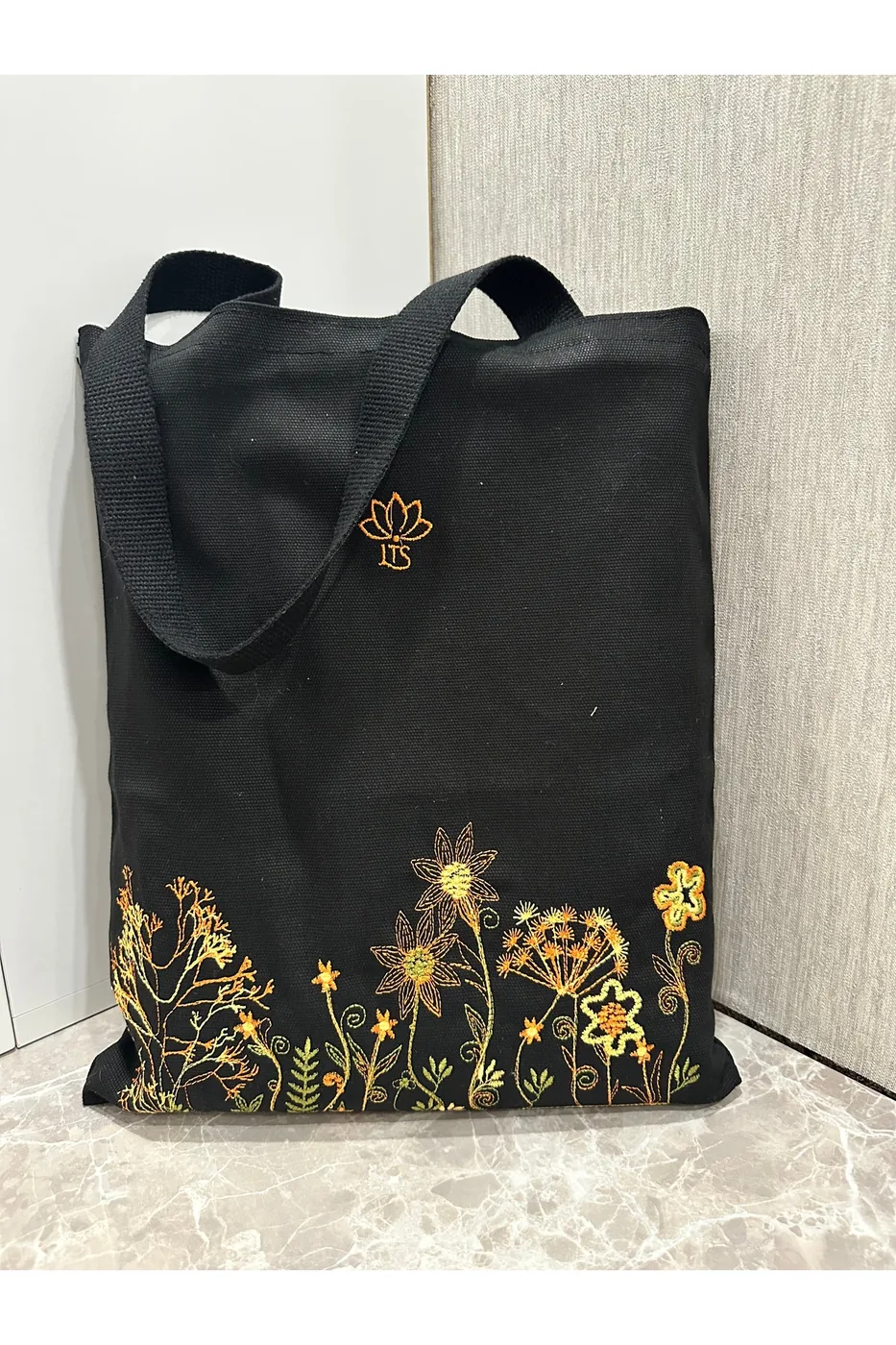 LTS Bag Çiçek Nakışlı Bez Çanta - Turuncu 40x30cm