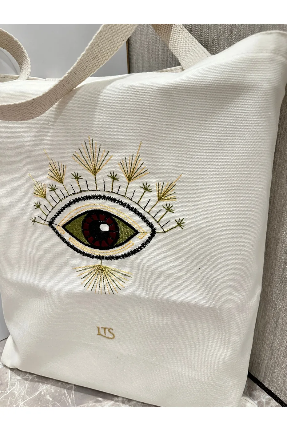 LTS Bag Çiçek Nakışlı Bez Çanta - Ekru 40x32cm