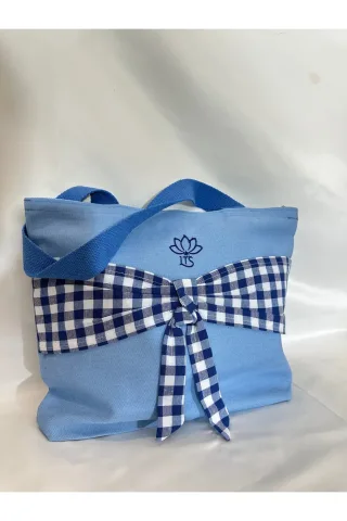 LTS Bag Fiyonklu Keten Omuz Çantası - Mavi