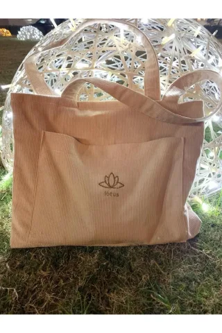 LTS Bag Nakışlı Fitilli Kadife Omuz Çantası - Krem