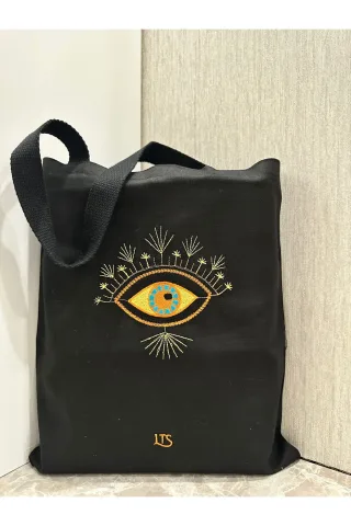 LTS Bag Çiçek Nakışlı Bez Çanta - Siyah Model 2 40x32cm