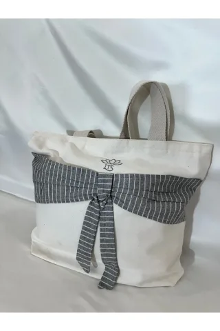 LTS Bag Fiyonklu Keten Omuz Çantası - Gri