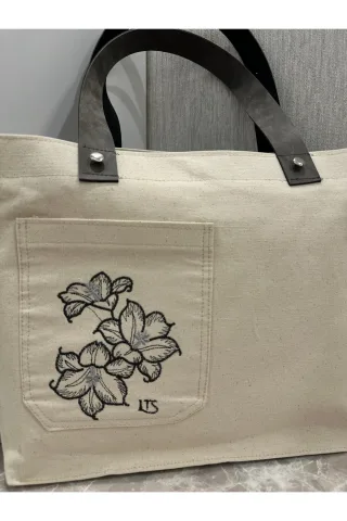 LTS Bag Festival Keten Bez Çanta - Deri Kulplu Gri